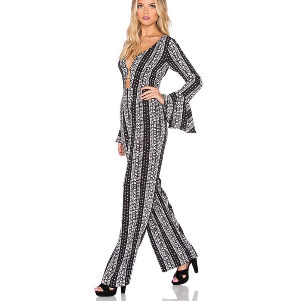 *Sold Out* Whitney Eve Printed Bell Sleeve Jumpsuit in Black, size Medium